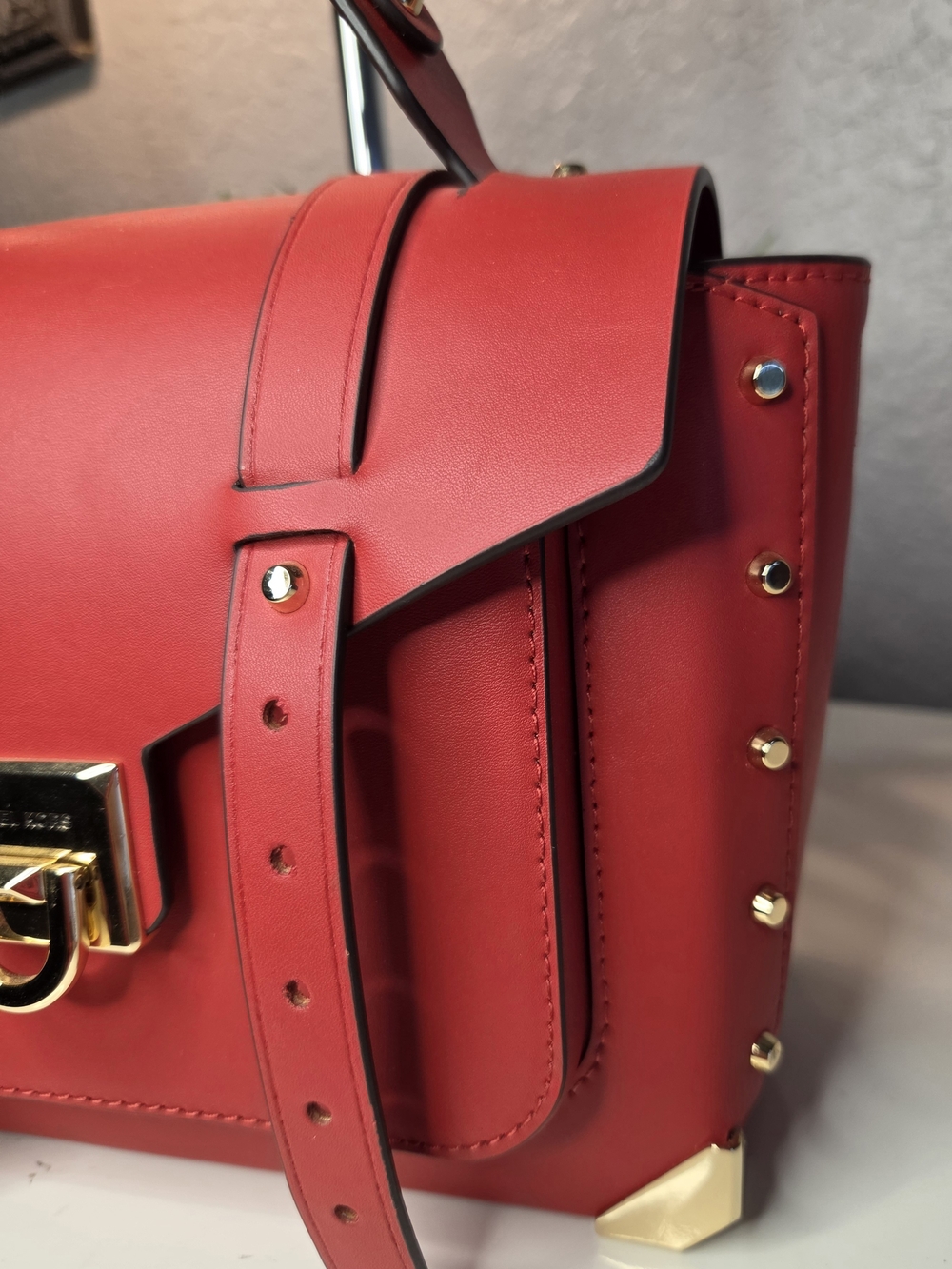 Michael Kors Manhattan Medium Flame Red Leather Satchel Crossbody - Picture 4 of 16